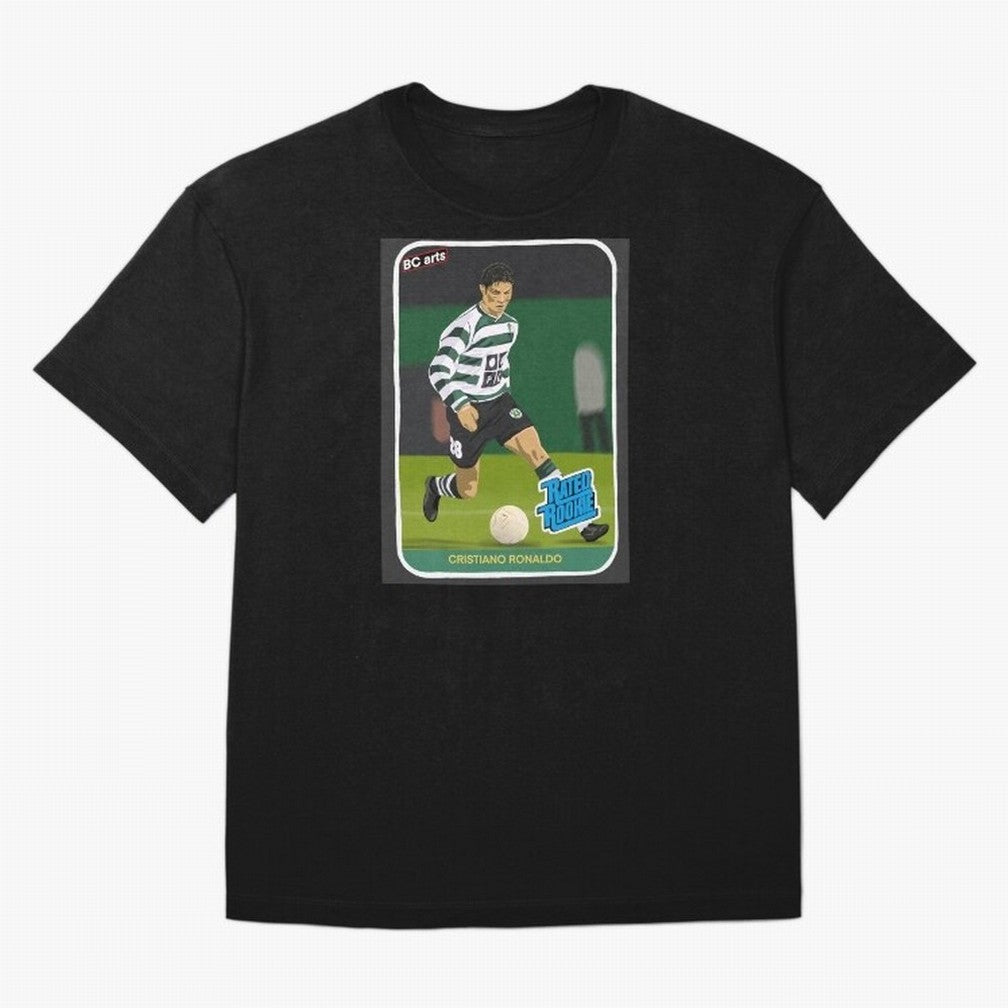 Sporting Lisbon Cristiano Ronaldo Rookie Card Artwork Oversized T-Shirt Cheer for FIFA World Cup 2026 Spirit, Highlighting Portugal, Messi, CR7 and Mbappe, Championship Spirit, Famous Goals, Roaring Crowds and International Football Unity; Ideal