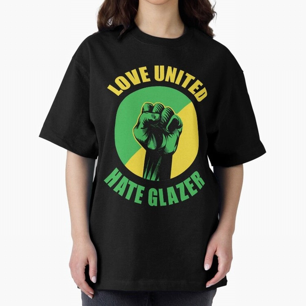 Love United Hate Glazer Oversized T-Shirt Follow Every Goal of FIFA World Cup 2026 Spirit, Capturing Spain, Messi, CR7 and Mbappe, Football Passion, Legendary Performances, Festival Vibes and Supporter Community; Ideal for Passionate Fans Who Love