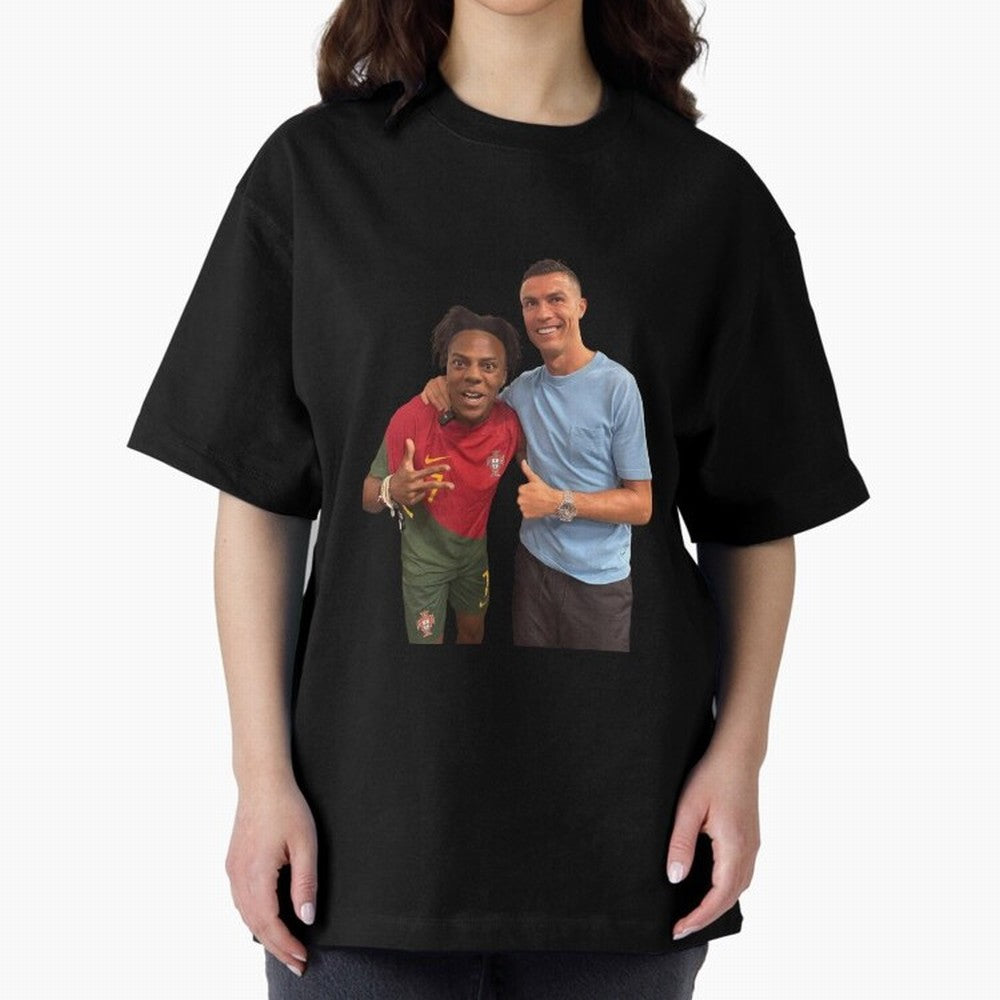 ISHOWSPEED MET RONALDO Oversized T-Shirt Join Supporters Worldwide for Match Day Hype around FIFA World Cup 2026 USA Canada Mexico, Mbappe and Neymar, Argentina and Brazil, Vintage Soccer Flavor, Modern Football Stars, National Flags and Final