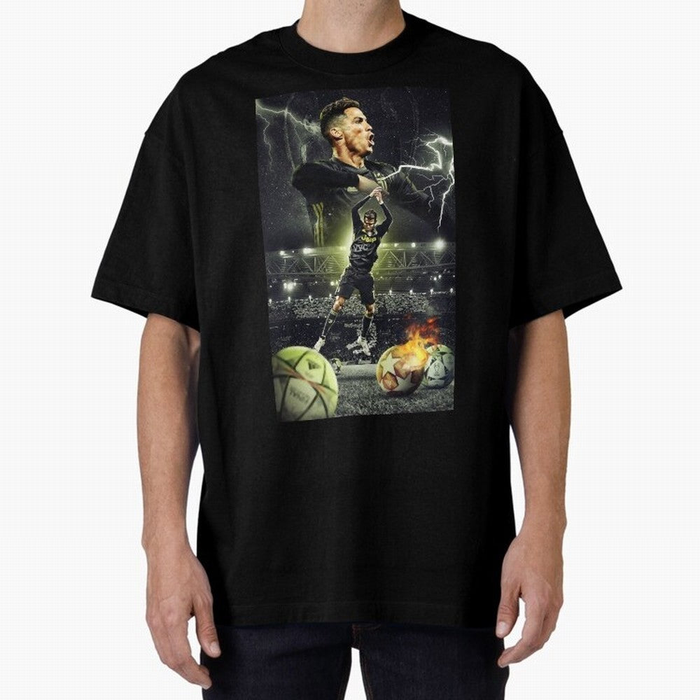 Ronaldo Illustration Oversized T-Shirt Show Your Love for Match Day Hype around FIFA World Cup 2026, CR7 and Messi, Argentina, France and Brazil, Football Passion, Legendary Performances, Festival Vibes and Supporter Community; Perfect for Fans,