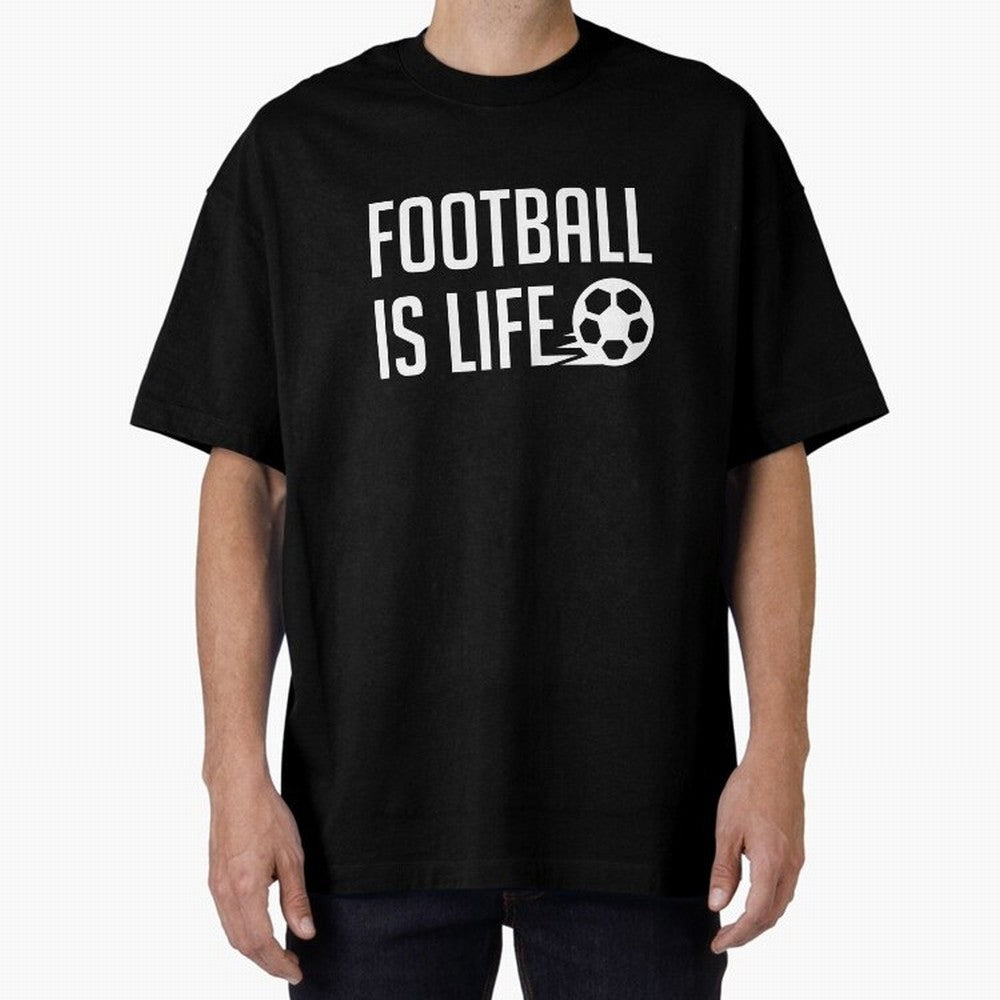 Football Is Life (Blue BG) Oversized T-Shirt Carry Global Football Passion for FIFA World Cup 2026 USA Canada Mexico, Made for Haaland and Mbappe, Brazil, Portugal and Argentina, Soccer Culture, Superstar Moments, National Team Dreams and