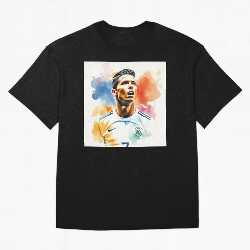 Cristiano Ronaldo Watercolor Panting Oversized T-Shirt Follow FIFA World Cup 2026 Group Stage with Mbappe and Neymar, France Energy, Stadium Memories, Football Loyalty, International Chants and Championship Tradition; Perfect for People Who Love