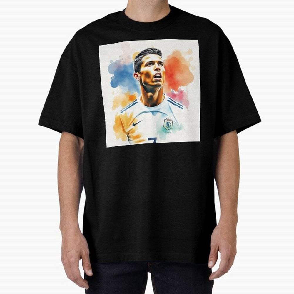 Cristiano Ronaldo Watercolor Panting Oversized T-Shirt Follow FIFA World Cup 2026 Group Stage with Mbappe and Neymar, France Energy, Stadium Memories, Football Loyalty, International Chants and Championship Tradition; Perfect for People Who Love