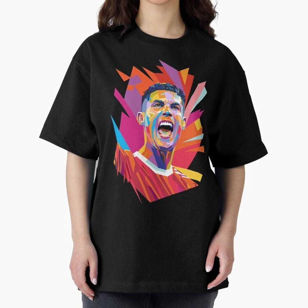 Cristiano Ronaldo Pop Art WPAP Oversized T-Shirt Honor the Football Icons of FIFA World Cup 2026 Group Stage Featuring CR7, England Energy, Soccer Culture, Superstar Moments, National Team Dreams and Competitive Fire; Perfect for People Who Love
