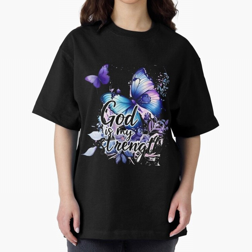 God is My Strength - Blue Butterfly Watercolor Art Oversized T-Shirt Cheer for Match Day Hype around FIFA World Cup 2026 USA Canada Mexico, Cristiano Ronaldo, Haaland and CR7, Argentina, Sports Nostalgia, International Competition, Famous Players