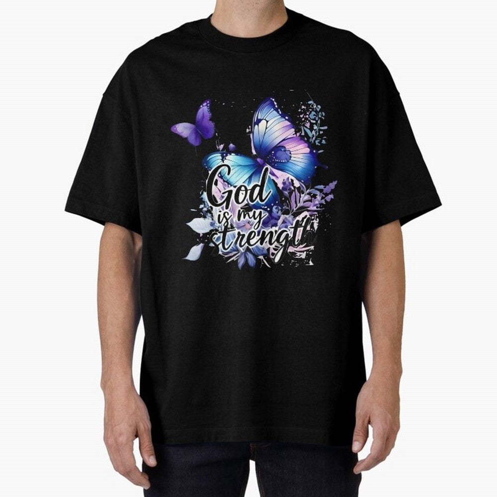 God is My Strength - Blue Butterfly Watercolor Art Oversized T-Shirt Cheer for Match Day Hype around FIFA World Cup 2026 USA Canada Mexico, Cristiano Ronaldo, Haaland and CR7, Argentina, Sports Nostalgia, International Competition, Famous Players