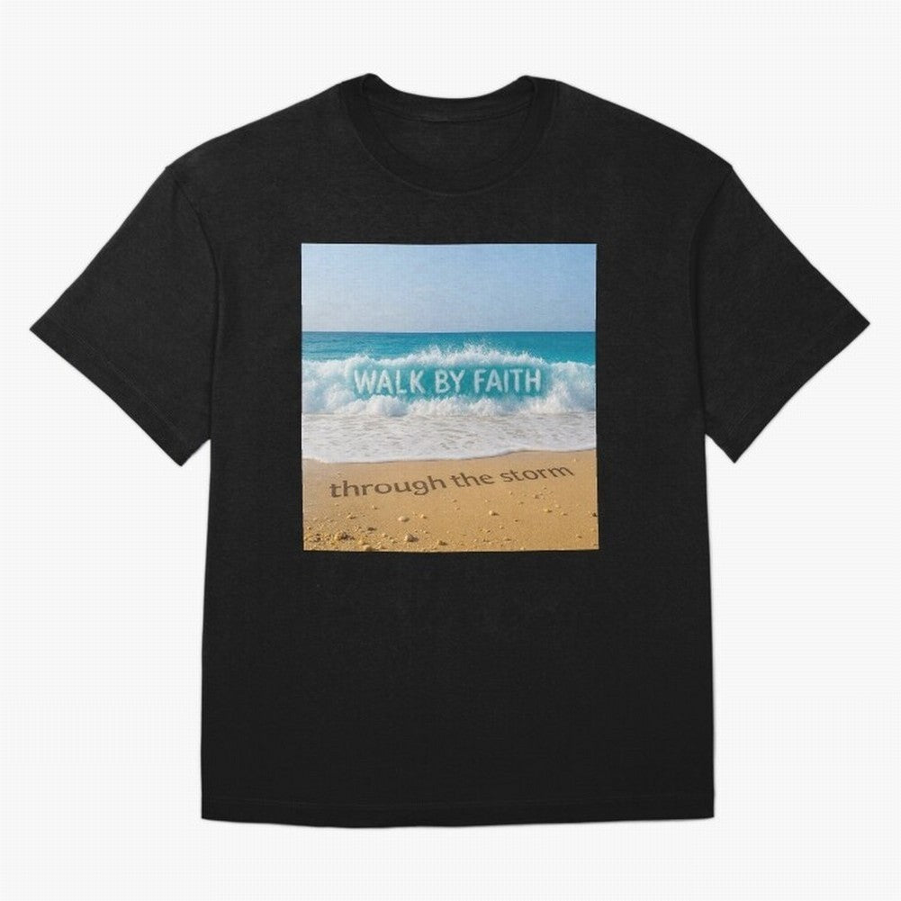 WALK BY FAITH - Through the Storm - Ocean Wave Art Oversized T-Shirt Remember the FIFA World Cup 2026 Journey through CR7 and Messi Highlights, France and Portugal Pride, Championship Spirit, Famous Goals, Roaring Crowds and International Football
