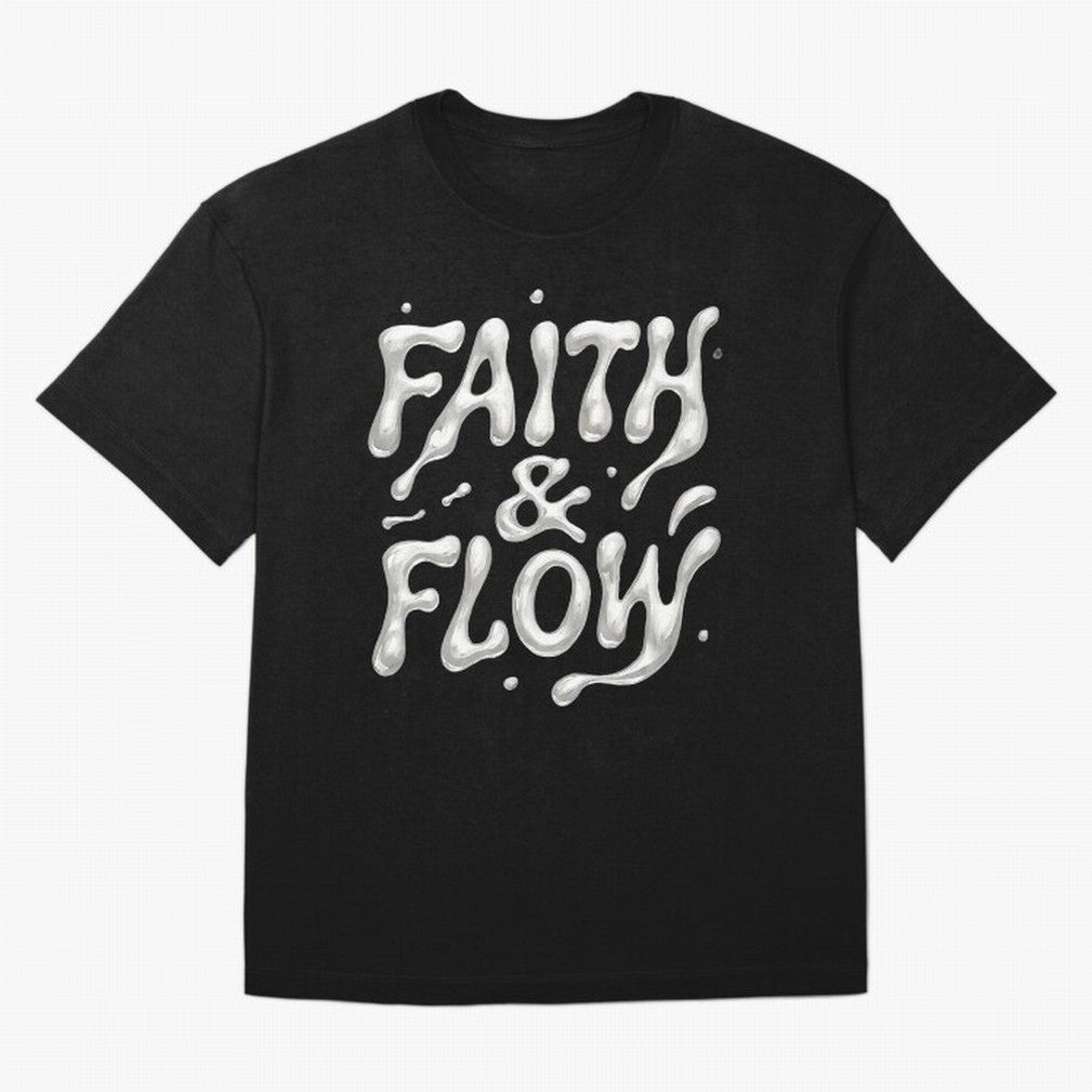 FAITH & FLOW - Liquid Chrome Typography - Urban Christian Oversized T-Shirt Bring Home FIFA World Cup 2026 Group Stage Spirit, Centered on Brazil, Haaland and Mbappe, Football Festival Excitement, Trophy Ambitions, Country Rivalries and Star Player