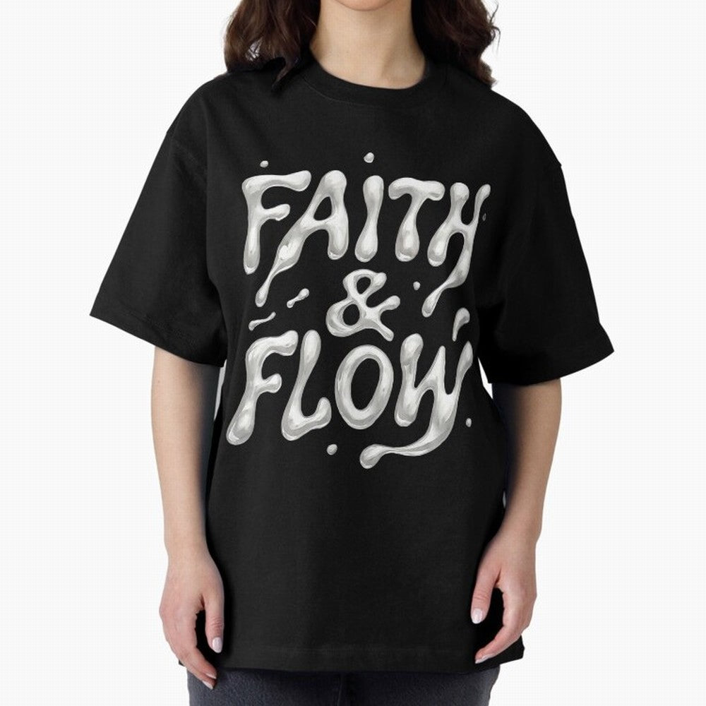 FAITH & FLOW - Liquid Chrome Typography - Urban Christian Oversized T-Shirt Bring Home FIFA World Cup 2026 Group Stage Spirit, Centered on Brazil, Haaland and Mbappe, Football Festival Excitement, Trophy Ambitions, Country Rivalries and Star Player