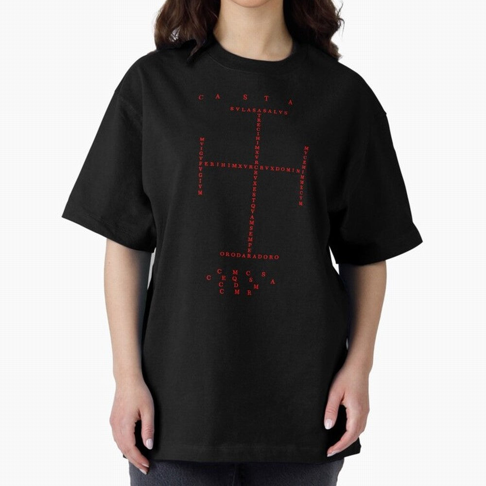 Cruz Ang¨¦lica de Santo Tom¨¢s de Aquino Black n Red Oversized T-Shirt Relive FIFA World Cup 2026 Spirit, Capturing England and Germany, Mbappe and Neymar, Global Supporter Spirit, Legendary Goals, National Colors and Tournament Celebration; Built