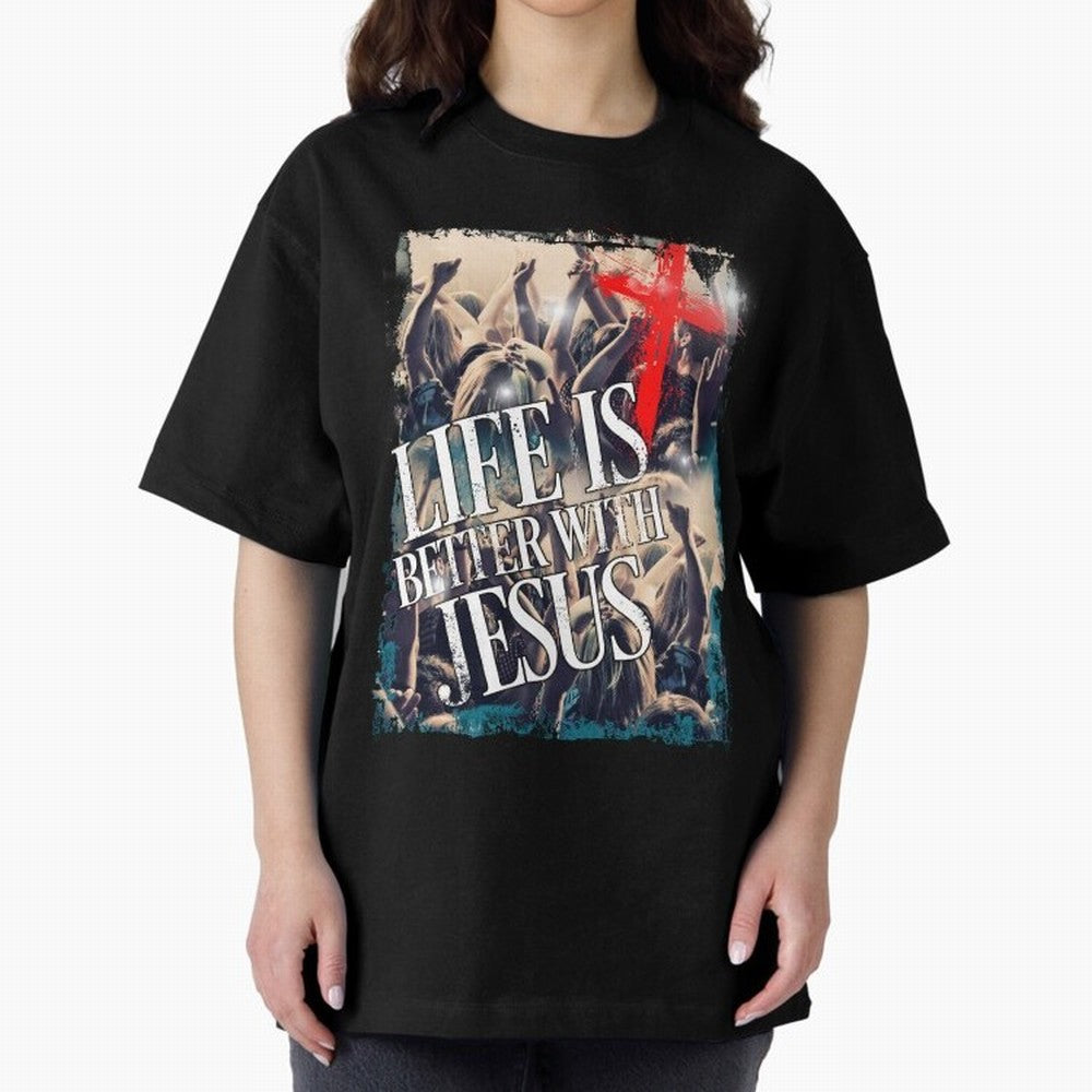 LIfe is Better with Jesus Oversized T-Shirt Honor Football Greatness during FIFA World Cup 2026 Group Stage Spirit, Built around Brazil, Haaland and Mbappe, Championship Spirit, Famous Goals, Roaring Crowds and International Football Unity; Made