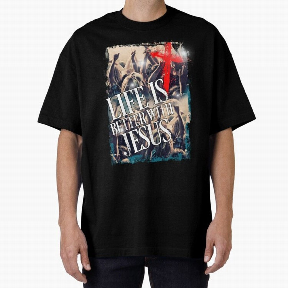LIfe is Better with Jesus Oversized T-Shirt Honor Football Greatness during FIFA World Cup 2026 Group Stage Spirit, Built around Brazil, Haaland and Mbappe, Championship Spirit, Famous Goals, Roaring Crowds and International Football Unity; Made