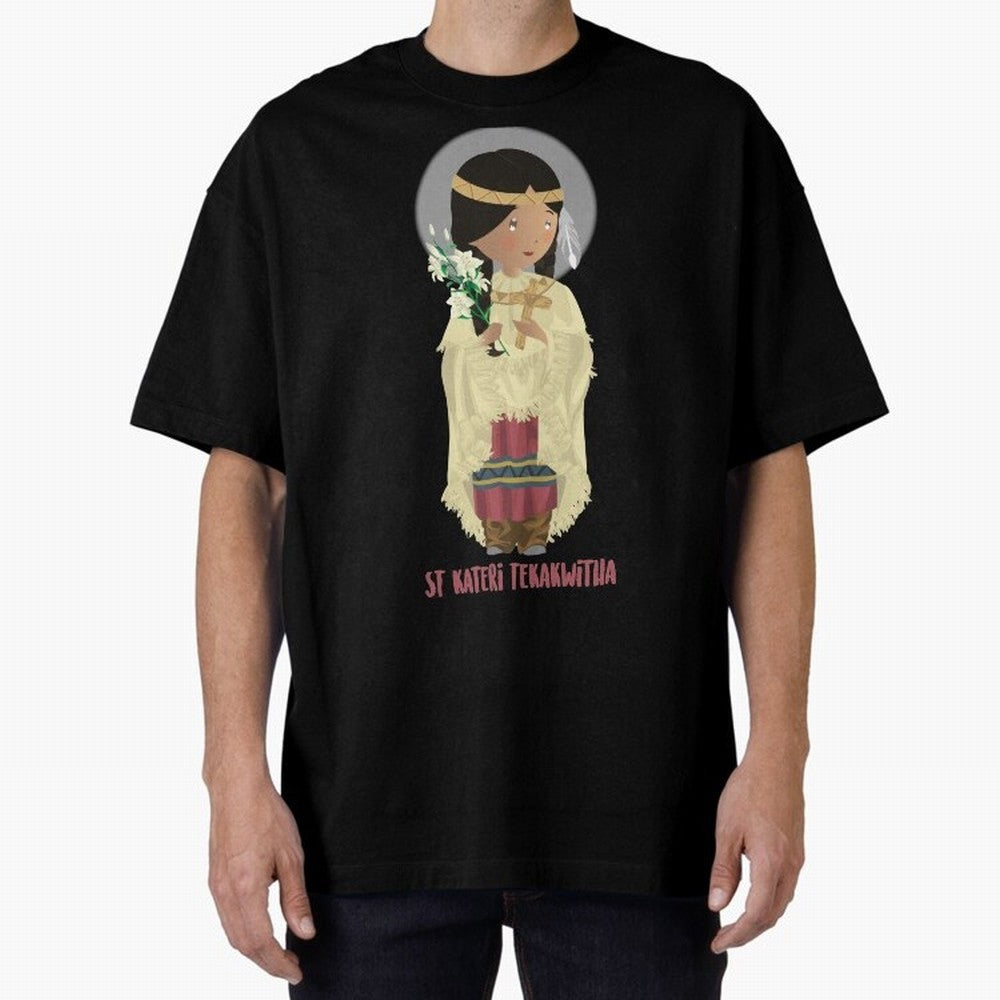 Saint Kateri Tekakwitha Oversized T-Shirt Carry the Dream of FIFA World Cup 2026 Group Stage for Fans of CR7 and Messi and England and Germany, Bringing Championship Spirit, Famous Goals, Roaring Crowds and International Football Unity; Made for