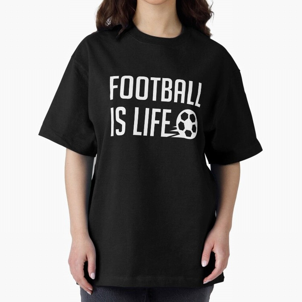 Football Is Life (Red BG) Oversized T-Shirt Live for the Drama of the FIFA World Cup 2026 Journey through Mbappe Highlights, England and Germany Pride, Match Day Excitement, Supporter Culture, Golden Goals and Global Football Passion; Made for