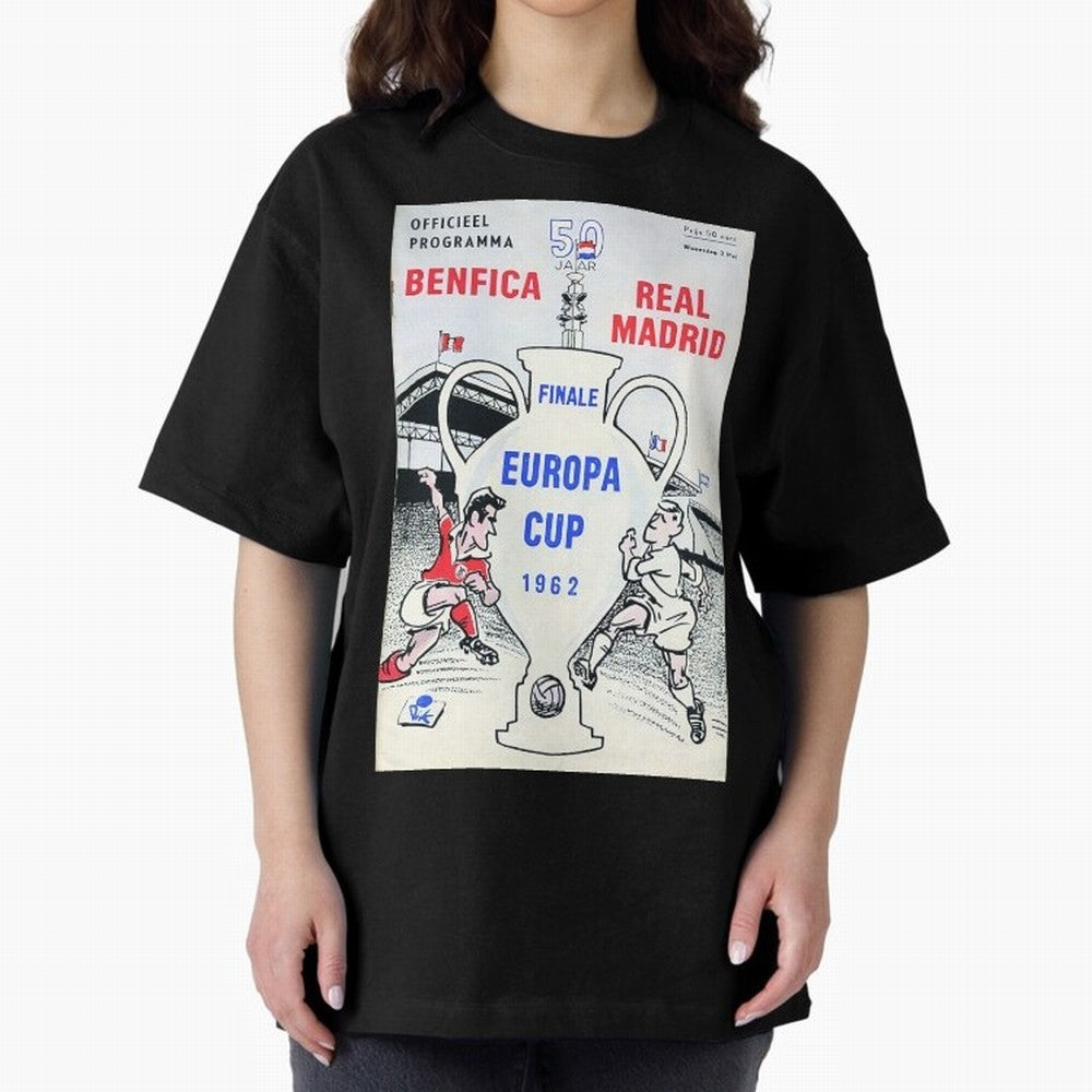 Vintage Champions League Final Poster - Real Madrid vs Benfica Oversized T-Shirt Bring a Vintage Feel to the FIFA World Cup 2026 Journey through Cristiano Ronaldo, Haaland and CR7 Highlights, Brazil, Portugal and Argentina Pride, Soccer Culture,