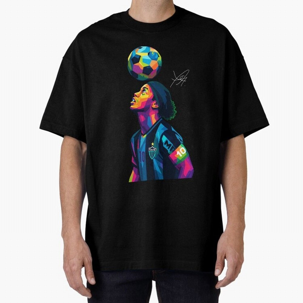 Ronaldinho Wpap Art Oversized T-Shirt Turn Football Passion into FIFA World Cup 2026 for Fans of Haaland and Mbappe and Portugal, Bringing Football Festival Excitement, Trophy Ambitions, Country Rivalries and Star Player Buzz; Built for Supporters