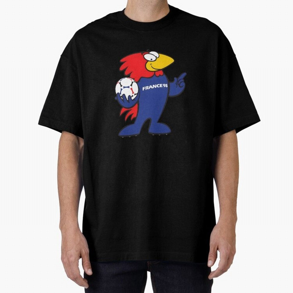 Footix - World Cup 98' Mascote Logo Oversized T-Shirt Show Your Stadium Side during FIFA World Cup 2026 for Fans of Messi, CR7 and Mbappe and Argentina, France and Brazil, Bringing Stadium Memories, Football Loyalty, International Chants and