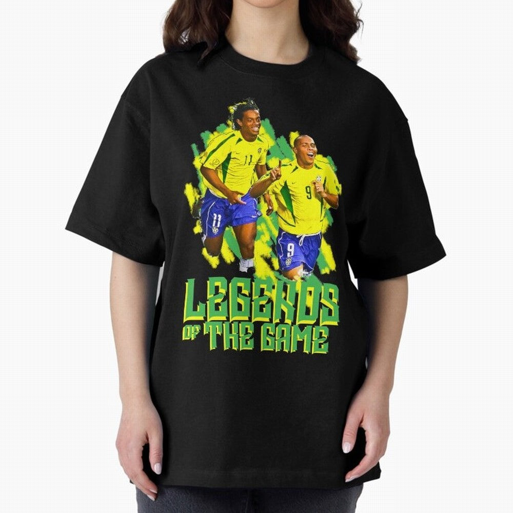 Ronaldinho and ronaldo brazil football print art Oversized T-Shirt Feel International Energy from the FIFA World Cup 2026 Group Stage Journey through Cristiano Ronaldo, Haaland and CR7 Highlights, Spain and Netherlands Pride, Game Day Rituals,