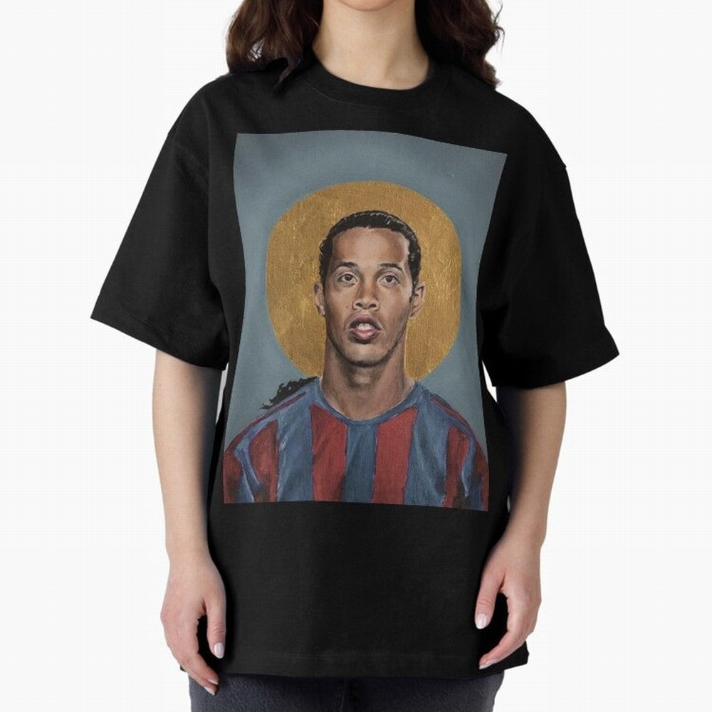 Art Ronaldinho Painting Oversized T-Shirt Follow Global Football Passion for FIFA World Cup 2026, Celebrating Haaland and Mbappe, Netherlands, Retro Football Energy, Iconic Rivalries, Trophy Chase Drama and Stadium Atmosphere; Great for Watch