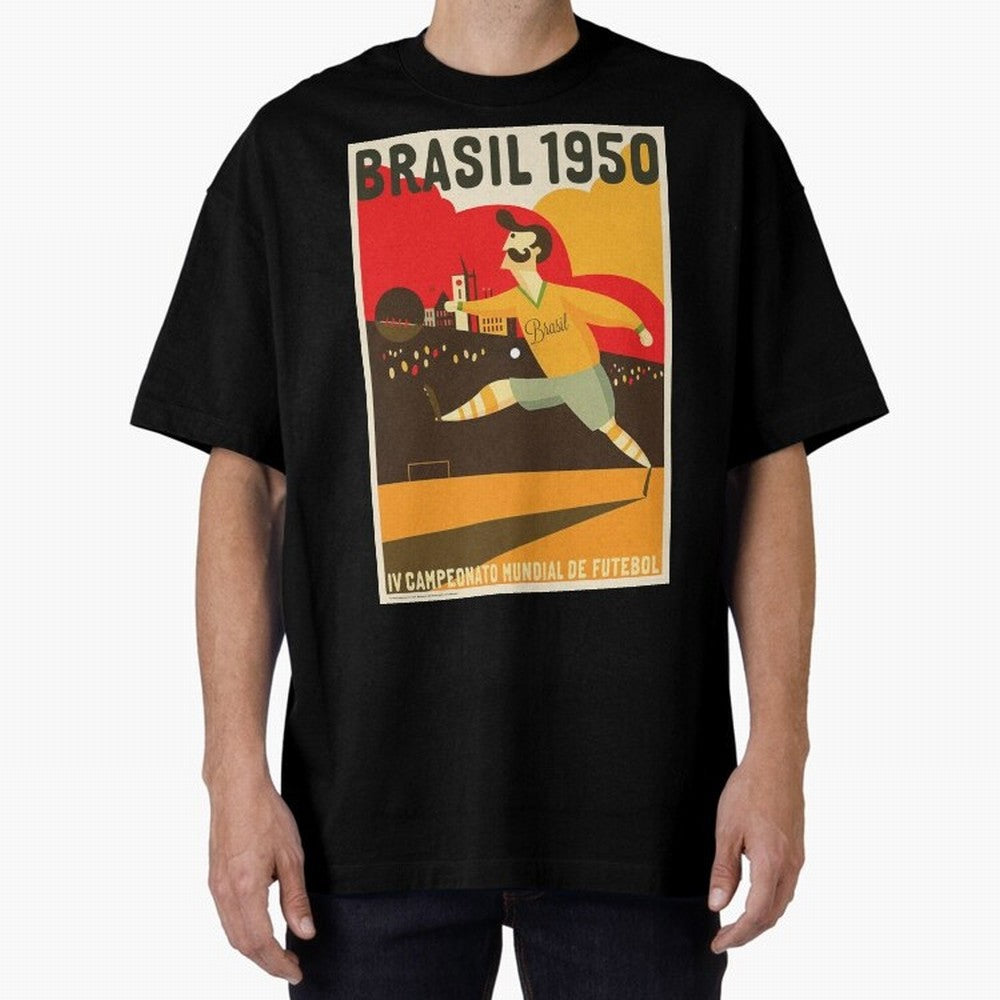 Brasil 1950 World Cup Oversized T-Shirt Feel the Heartbeat of FIFA World Cup 2026 USA Canada Mexico for Fans of Mbappe and Neymar and Spain and Netherlands, Bringing Game Day Rituals, Football Legends, Country Pride and the Road to the Final;