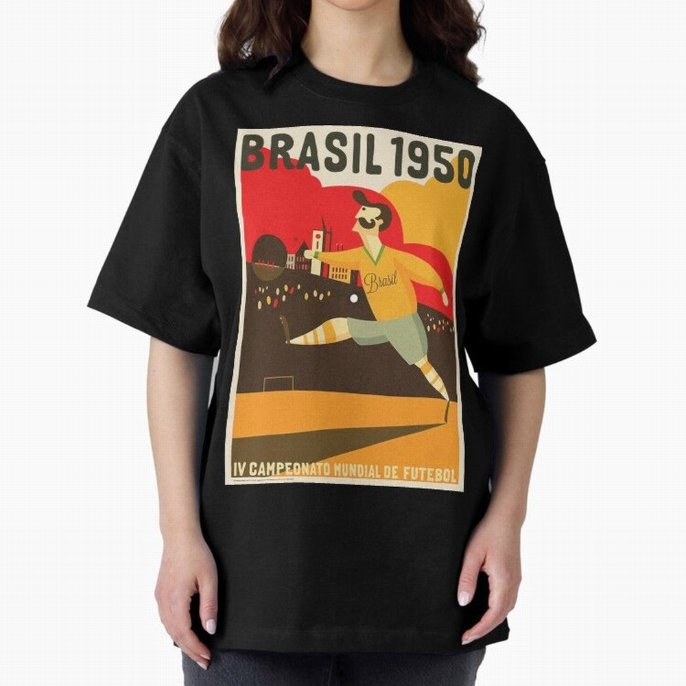 Brasil 1950 World Cup Oversized T-Shirt Feel the Heartbeat of FIFA World Cup 2026 USA Canada Mexico for Fans of Mbappe and Neymar and Spain and Netherlands, Bringing Game Day Rituals, Football Legends, Country Pride and the Road to the Final;