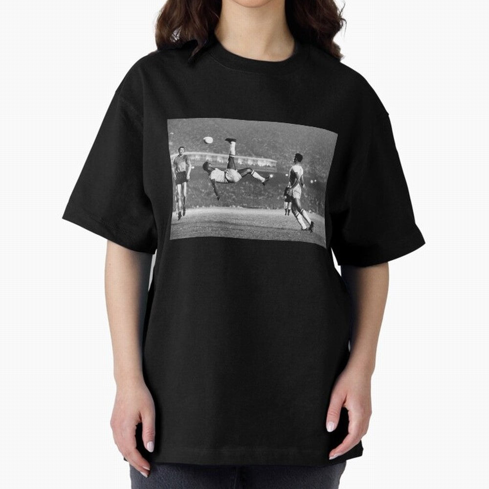 PELE LEGENDARY BICYCLE KICK BLACK AND WHITE5 Oversized T-Shirt Bring Bold Fan Energy to FIFA World Cup 2026 Group Stage for Fans of Messi and France and Portugal, Bringing Football Festival Excitement, Trophy Ambitions, Country Rivalries and Star