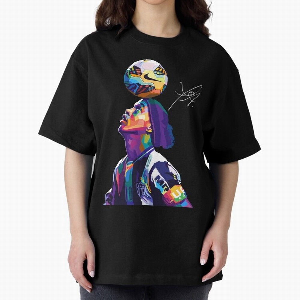 Ronaldinho Wpap Pop Art Oversized T-Shirt Support Global Football Passion for FIFA World Cup 2026, Celebrating Cristiano Ronaldo, Argentina, France and Brazil, Football History, Final Match Energy, Crowd Noise and Once in a Lifetime Moments;