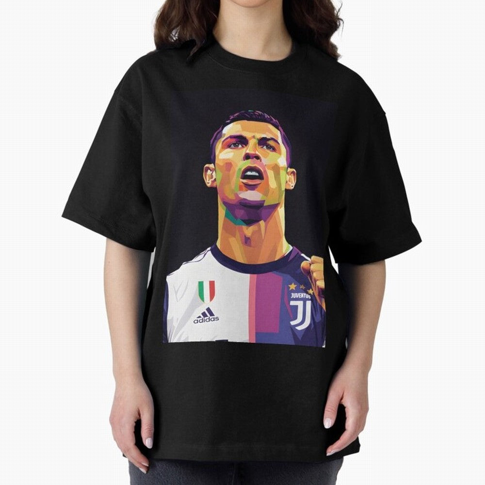 Ronaldo pop art Oversized T-Shirt Celebrate Soccer Greatness during Match Day Hype around FIFA World Cup 2026, CR7 and Messi, Portugal, Spain and Germany, Vintage Soccer Flavor, Modern Football Stars, National Flags and Final Night Emotion; Made