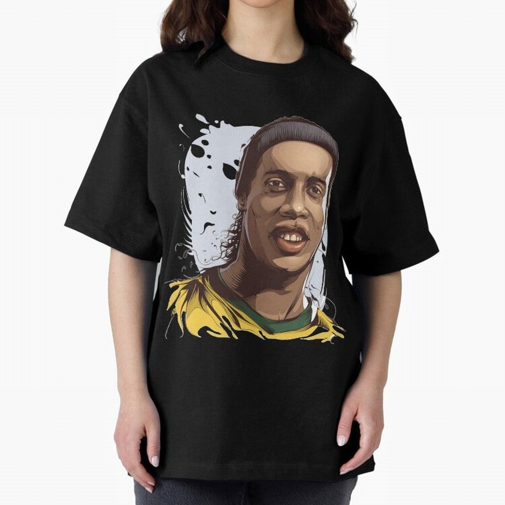 Illustration Ronaldinho Art Oversized T-Shirt Join the Global Buzz around FIFA World Cup 2026 Group Stage for Fans of Mbappe and Neymar and Germany, Bringing Global Supporter Spirit, Legendary Goals, National Colors and Tournament Celebration;