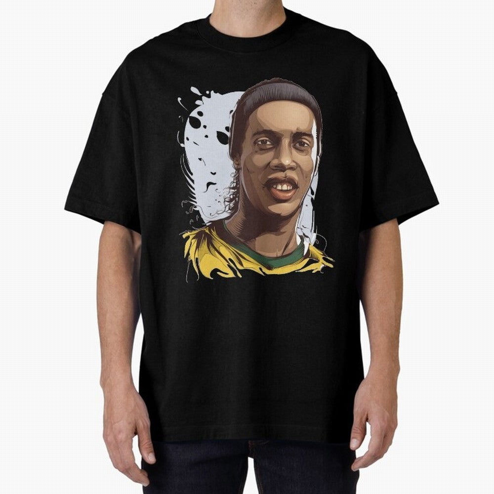 Illustration Ronaldinho Art Oversized T-Shirt Join the Global Buzz around FIFA World Cup 2026 Group Stage for Fans of Mbappe and Neymar and Germany, Bringing Global Supporter Spirit, Legendary Goals, National Colors and Tournament Celebration;