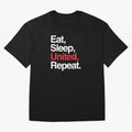 Eat, Sleep, United, Repeat - Funny Manchester United Quote Oversized T-Shirt Turn Football Passion into Global Football Passion for FIFA World Cup 2026 USA Canada Mexico, Highlighting Messi, CR7 and Mbappe, Brazil, Portugal and Argentina, Vintage