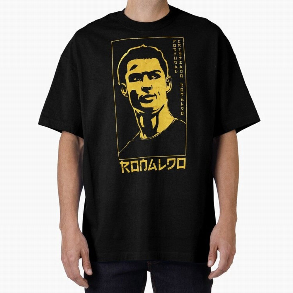 Ronaldo Golden Style Portrait art illustration Oversized T-Shirt Show Match Day Excitement for Match Day Hype around FIFA World Cup 2026, Messi, CR7 and Mbappe, Brazil, Portugal and Argentina, Championship Spirit, Famous Goals, Roaring Crowds and