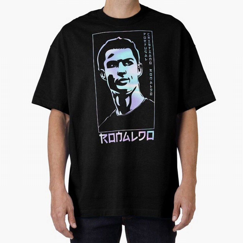 Ronaldo holographic Style Portrait art illustration Oversized T-Shirt Celebrate Classic Football Spirit in FIFA World Cup 2026 USA Canada Mexico Spirit, with Spain and Netherlands, Messi and Cristiano Ronaldo, Supporter Pride, Iconic Celebrations,