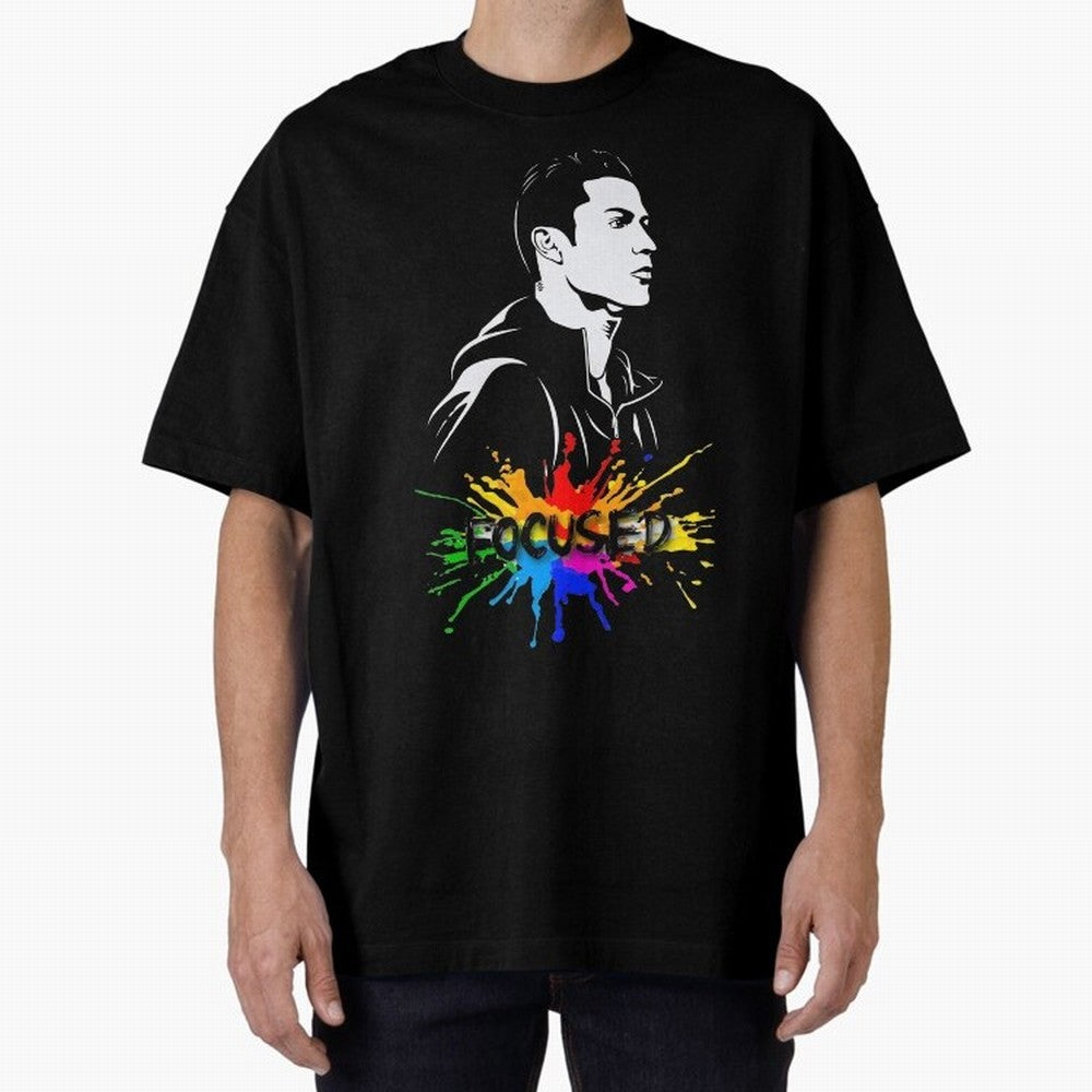 Christiano Ronaldo Focused Oversized T-Shirt Back Your Heroes with FIFA World Cup 2026 Spirit, Capturing France, Haaland, Match Day Excitement, Supporter Culture, Golden Goals and Global Football Passion; Great for Watch Parties, Sports Bars,