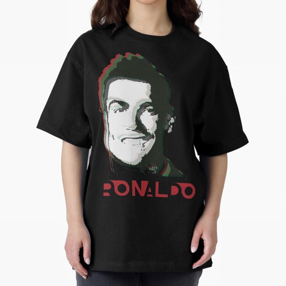 Portugal Football Captain Cristiano Ronaldo 3D Anaglyph Portrait Oversized T-Shirt Experience the Global Stage of FIFA World Cup 2026 USA Canada Mexico Capturing Neymar, Portugal Energy, Football History, Final Match Energy, Crowd Noise and Once in