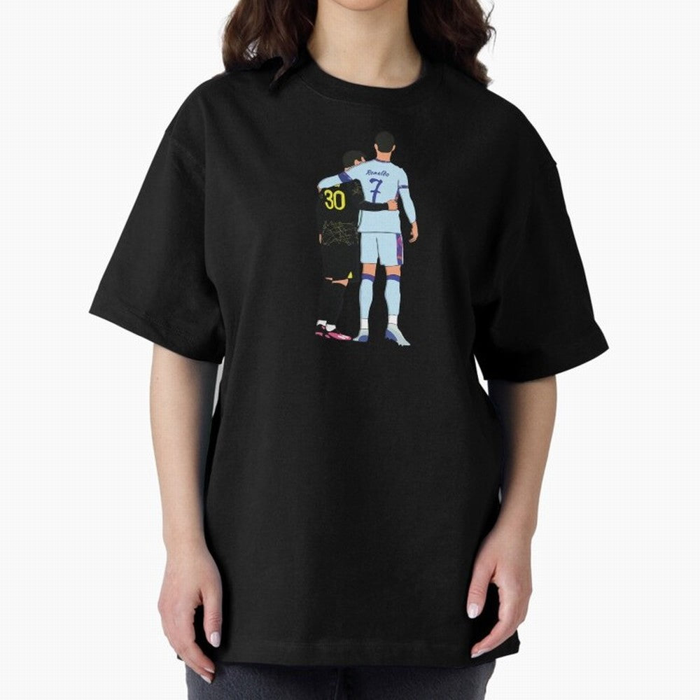 Messi and Ronaldo Reunion Illustration Oversized T-Shirt Bring Trophy Dreams to the FIFA World Cup 2026 Group Stage Journey through Haaland Highlights, England and Germany Pride, Game Day Rituals, Football Legends, Country Pride and the Road to the