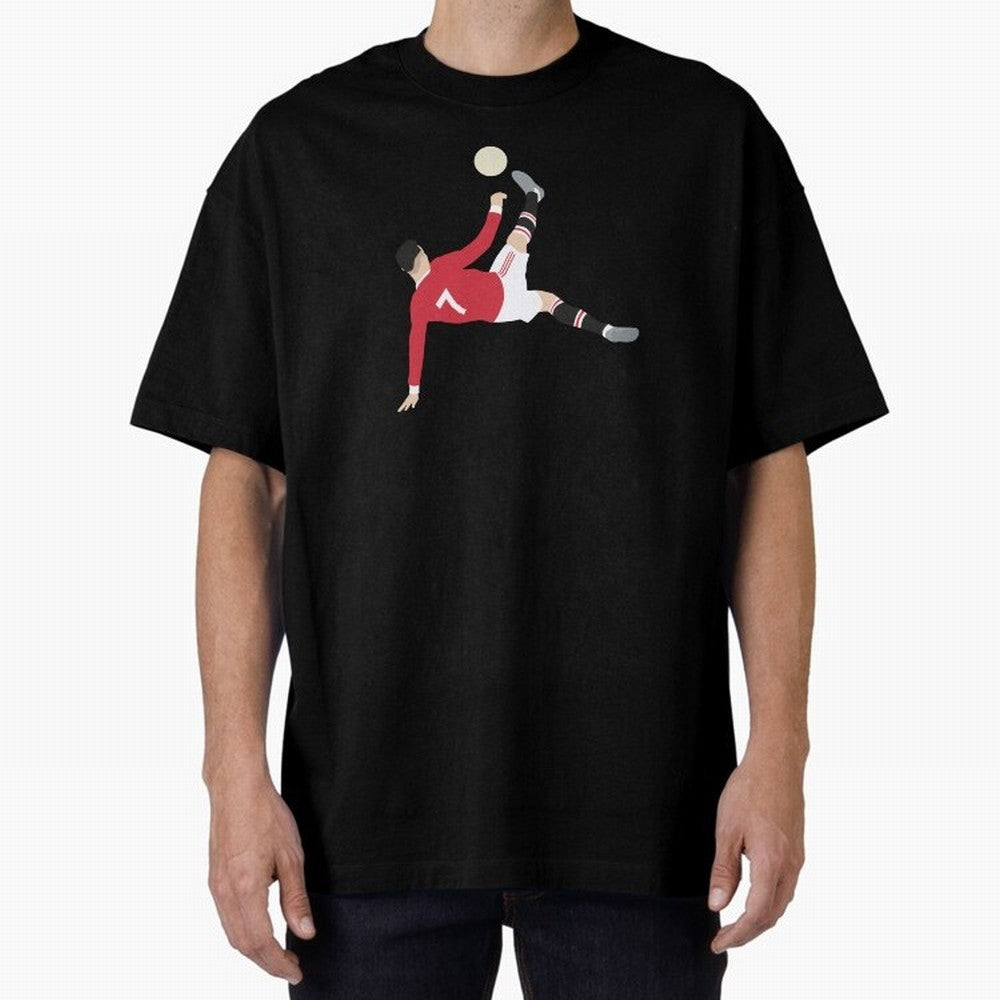 Cristiano Ronaldo Bicycle Kick MUFC Oversized T-Shirt Show Championship Spirit for Global Football Passion for FIFA World Cup 2026, Celebrating Haaland, Argentina, France and Brazil, Classic Soccer Heritage, Championship Pressure, Fan Loyalty and