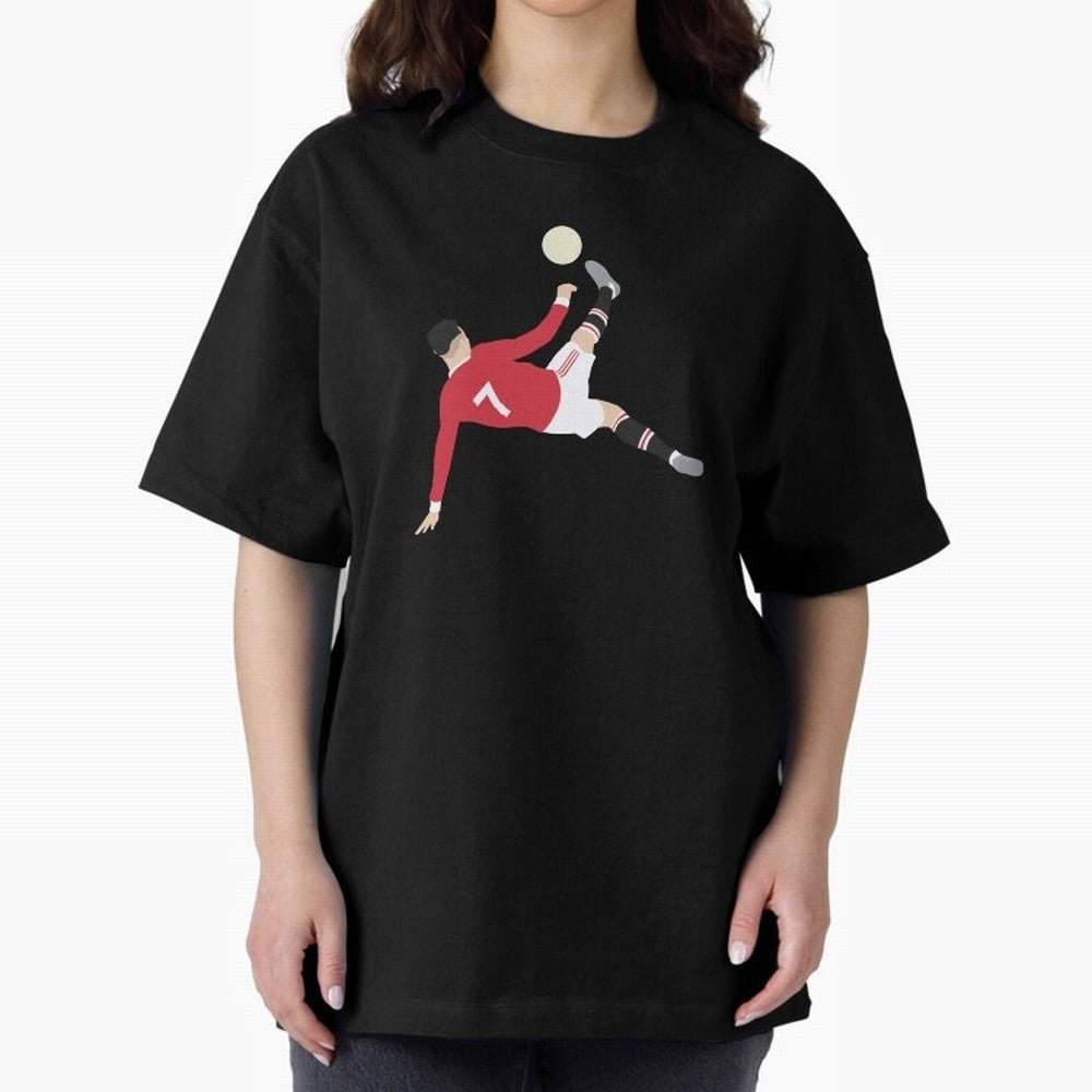 Cristiano Ronaldo Bicycle Kick MUFC Oversized T-Shirt Show Championship Spirit for Global Football Passion for FIFA World Cup 2026, Celebrating Haaland, Argentina, France and Brazil, Classic Soccer Heritage, Championship Pressure, Fan Loyalty and
