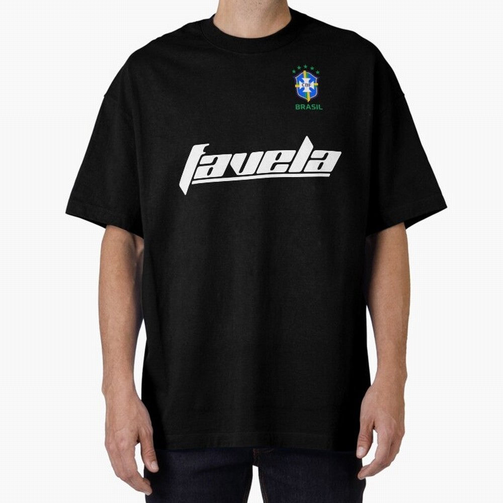 Brasil CBF WorldCup Favela Oversized T-Shirt Support the FIFA World Cup 2026 Journey through Haaland Highlights, Argentina, France and Brazil Pride, Championship Spirit, Famous Goals, Roaring Crowds and International Football Unity; Great for Watch