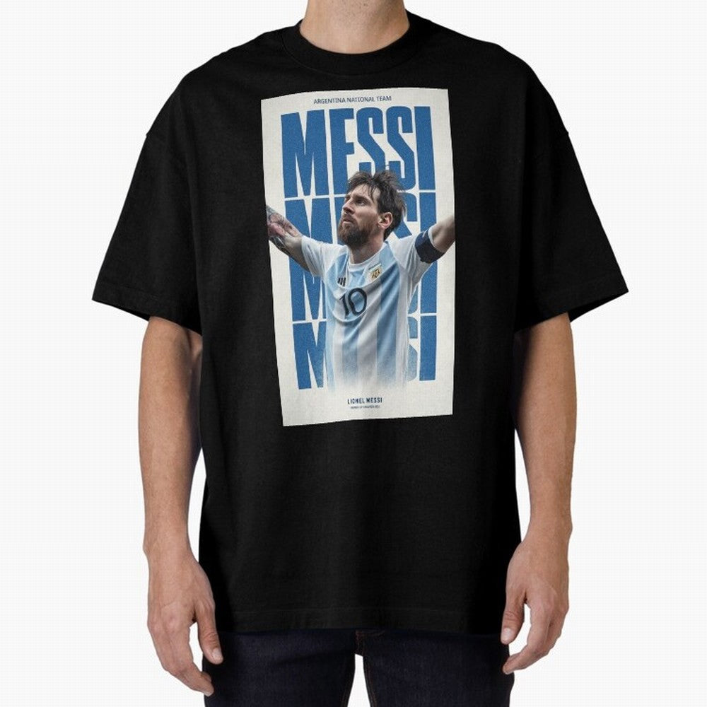 Messi Champion Graphic Oversized T-Shirt Celebrate Fan Culture around Global Football Passion for FIFA World Cup 2026 USA Canada Mexico, Capturing Neymar, Haaland and Cristiano Ronaldo, Brazil, Sports Nostalgia, International Competition, Famous