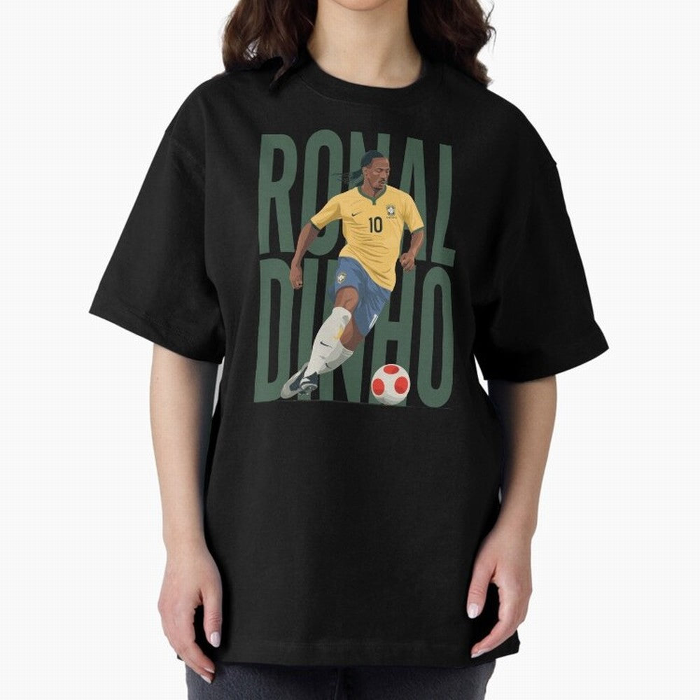 Ronaldinho Gaucho in action Minimalist Graphic Oversized T-Shirt Celebrate Golden Goal Energy in FIFA World Cup 2026 USA Canada Mexico Capturing Cristiano Ronaldo, Haaland and CR7, Argentina, France and Brazil Energy, Match Day Excitement,