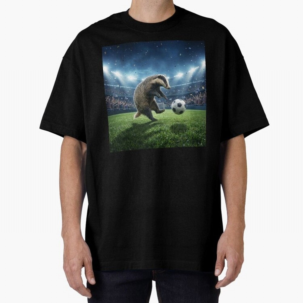 Dynamic Badger Plays Soccer Like Ronaldo Oversized T-Shirt Treasure FIFA World Cup 2026 USA Canada Mexico for Fans of Messi and Cristiano Ronaldo and England and Germany, Bringing Vintage Soccer Flavor, Modern Football Stars, National Flags and