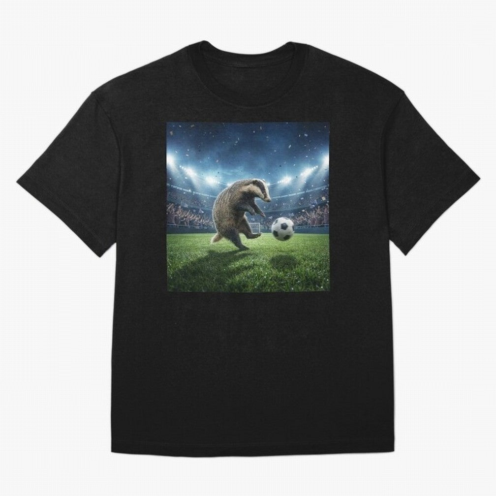 Dynamic Badger Plays Soccer Like Ronaldo Oversized T-Shirt Treasure FIFA World Cup 2026 USA Canada Mexico for Fans of Messi and Cristiano Ronaldo and England and Germany, Bringing Vintage Soccer Flavor, Modern Football Stars, National Flags and