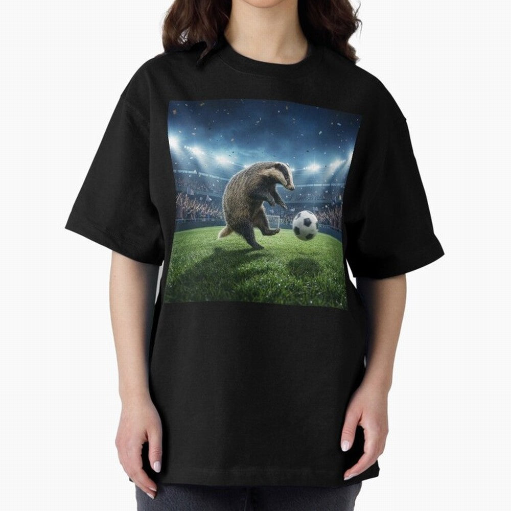 Dynamic Badger Plays Soccer Like Ronaldo Oversized T-Shirt Treasure FIFA World Cup 2026 USA Canada Mexico for Fans of Messi and Cristiano Ronaldo and England and Germany, Bringing Vintage Soccer Flavor, Modern Football Stars, National Flags and