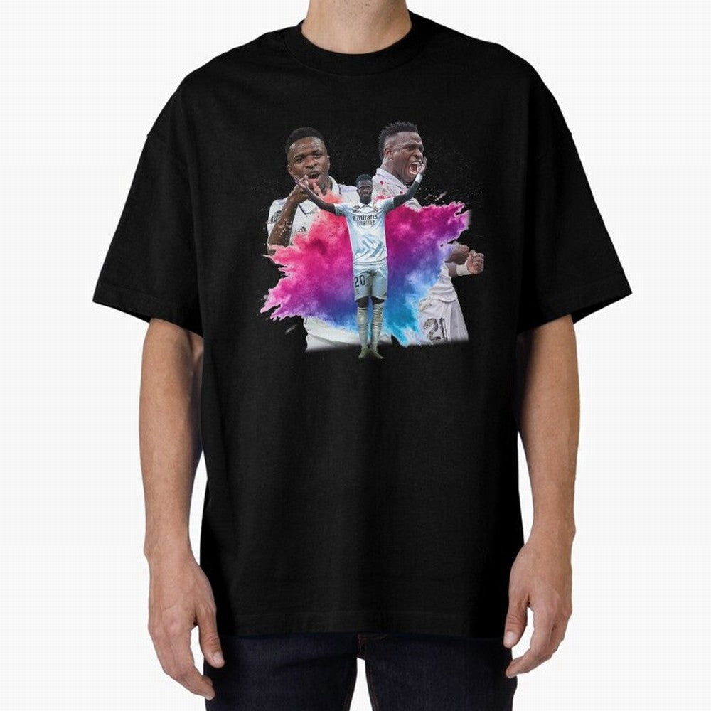 Fanart Vinicius Junior Merch Oversized T-Shirt Make Your Look Match the FIFA World Cup 2026 USA Canada Mexico Journey through Messi and Cristiano Ronaldo Highlights, England and Germany Pride, Championship Spirit, Famous Goals, Roaring Crowds and