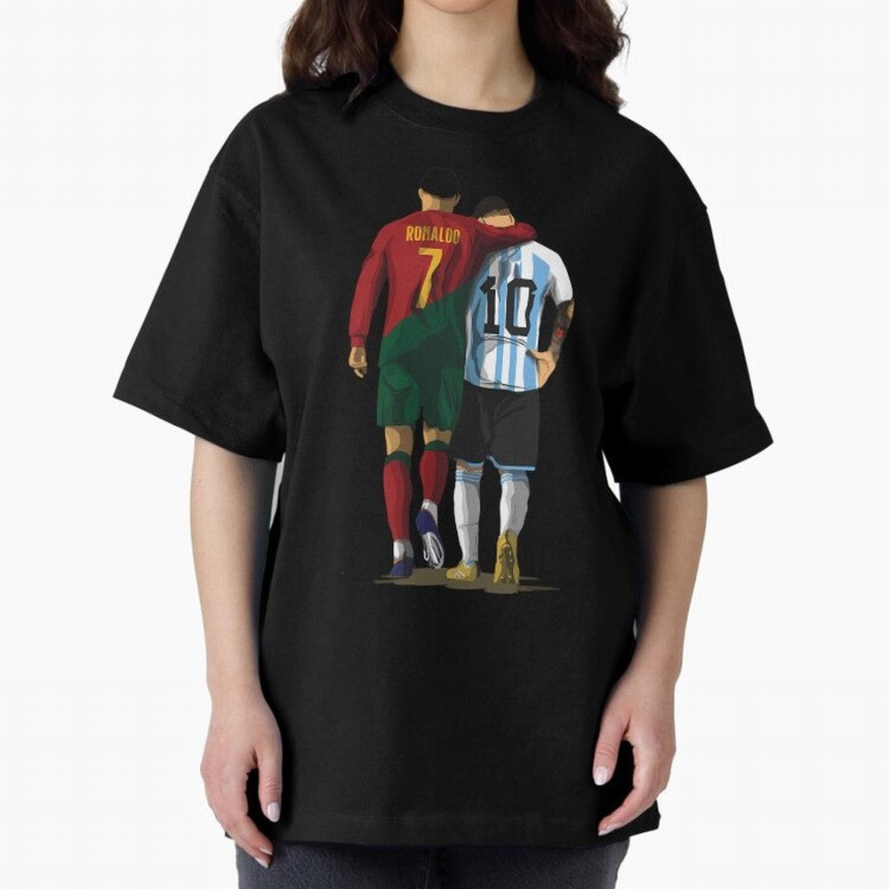 Messi Ronaldo Chit Chat Illustration Oversized T-Shirt Support the Legends of FIFA World Cup 2026 Group Stage Built around Haaland and Mbappe, Argentina Energy, Football History, Final Match Energy, Crowd Noise and Once in a Lifetime Moments;