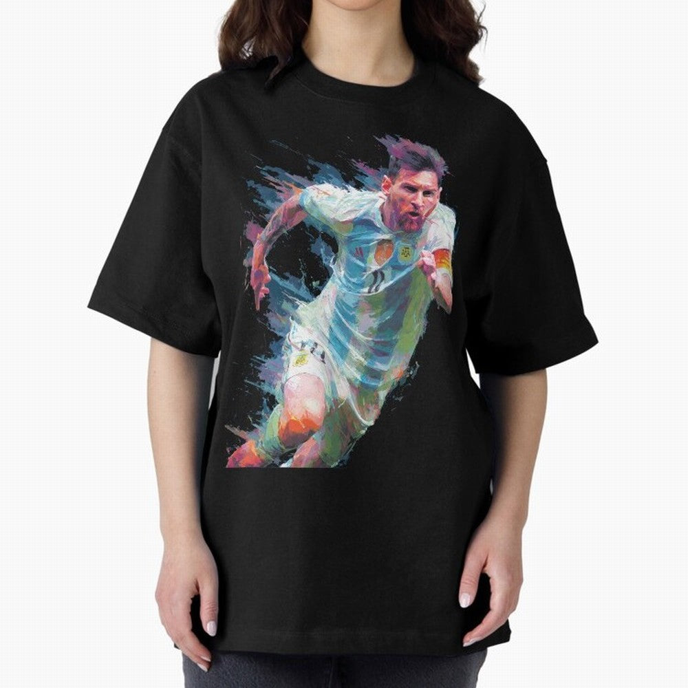Messi in action Graphic Paint poster design Oversized T-Shirt Honor the Football Icons of FIFA World Cup 2026 USA Canada Mexico Driven by Mbappe and Neymar, Netherlands Energy, Soccer Culture, Superstar Moments, National Team Dreams and Competitive