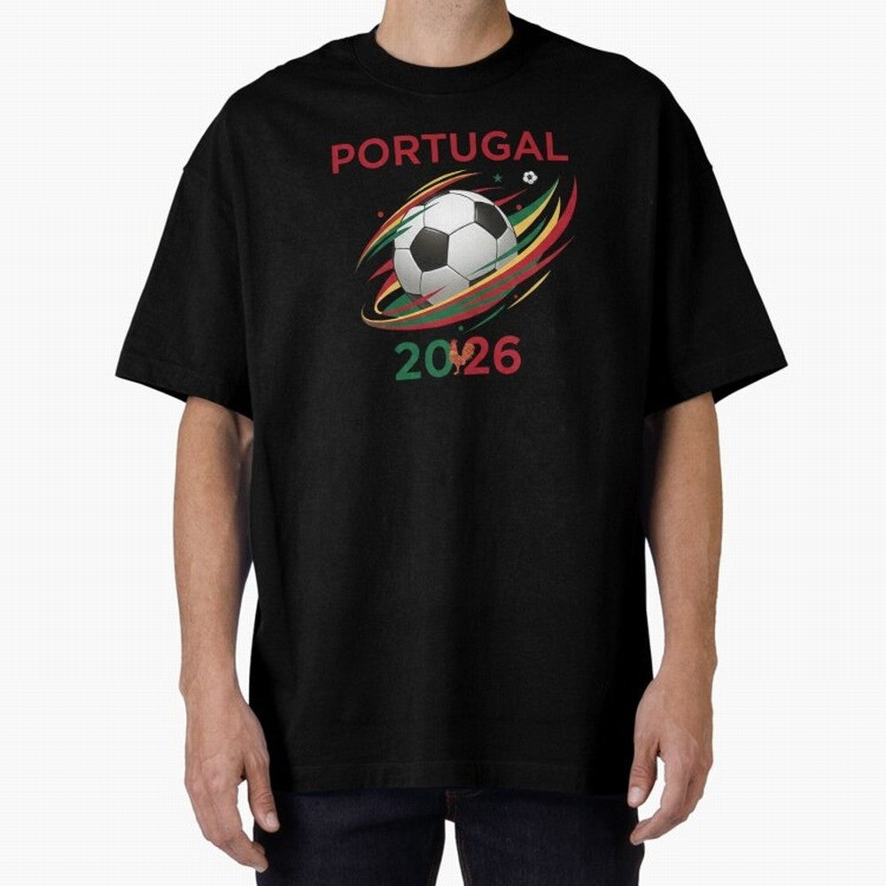 Camiseta Portugal 2026 - Bola de Futebol e Design Galo de Barcelos. Oversized T-Shirt Honor Football Greatness during Global Football Passion for FIFA World Cup 2026, Made for Mbappe and Neymar, Portugal, Stadium Chants, National Pride, Trophy