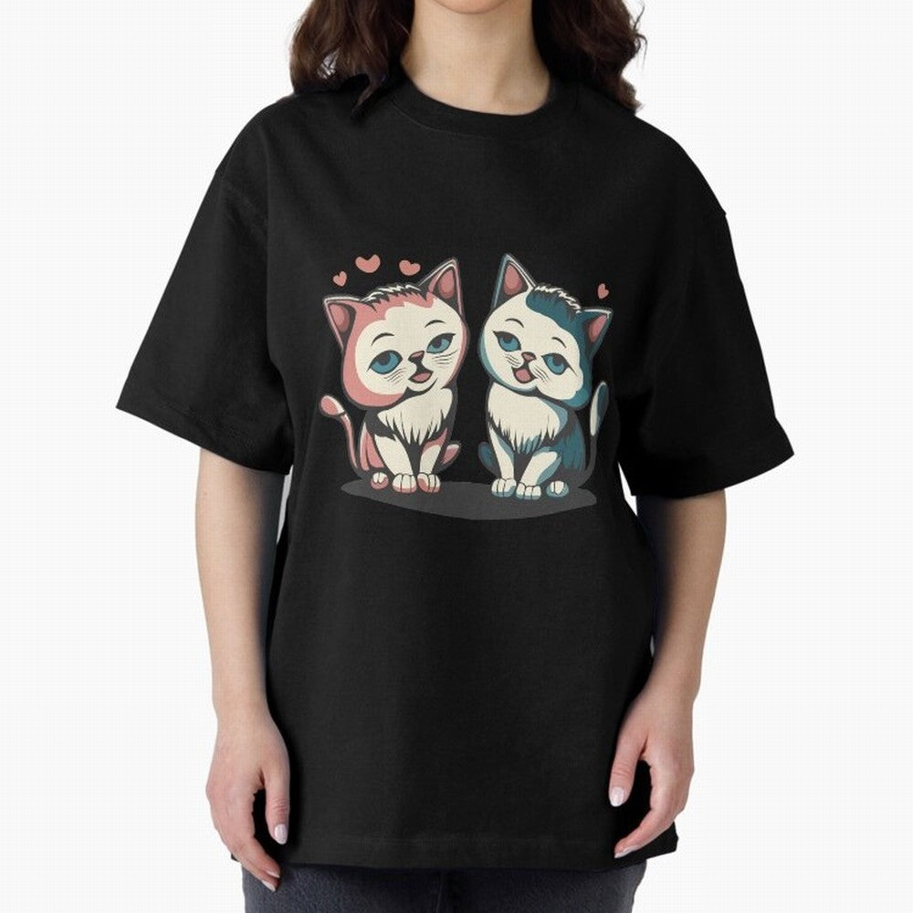 Two Funny Cats with Ronaldo Vibes ¨C Cute Football & Animal Art Oversized T-Shirt Show Match Day Excitement for Match Day Hype around FIFA World Cup 2026, Messi, Neymar and Mbappe, England, France and Netherlands, Champion Mindset, Group Stage