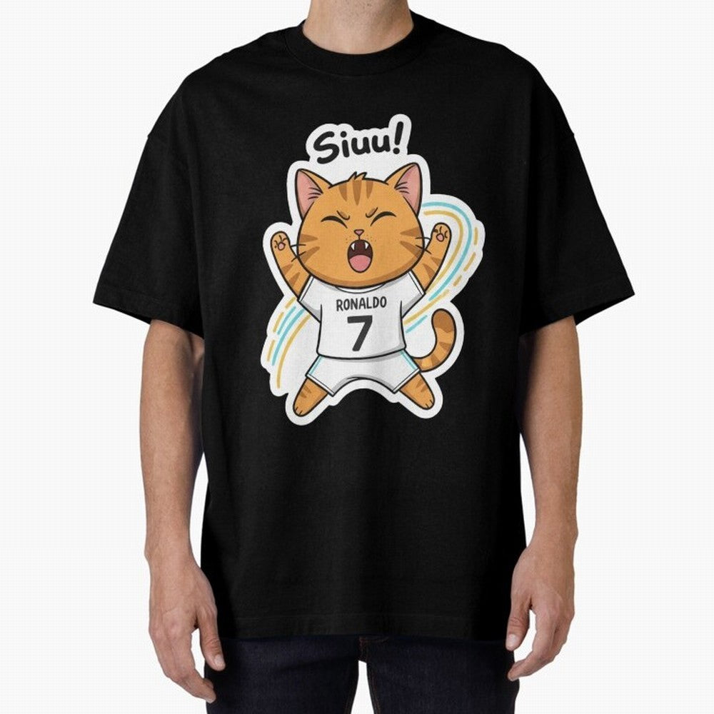 Kitten - Funny Siuuu Celebration Cat Meme | Ronaldo Oversized T-Shirt Enjoy the Biggest Football Party of FIFA World Cup 2026 Group Stage Featuring Messi, Neymar and Mbappe, England, France and Netherlands Energy, Match Day Excitement, Supporter